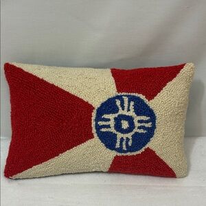 Wichita Kansas Flag Hand Hook Wool Decor Pillow